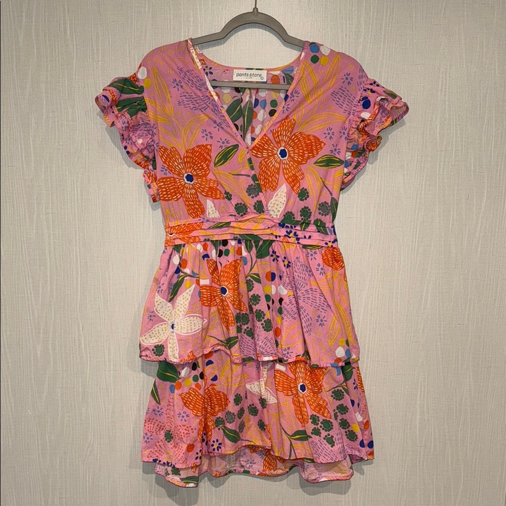 Pink and Orange Flora Ruffled Tiered Sundress